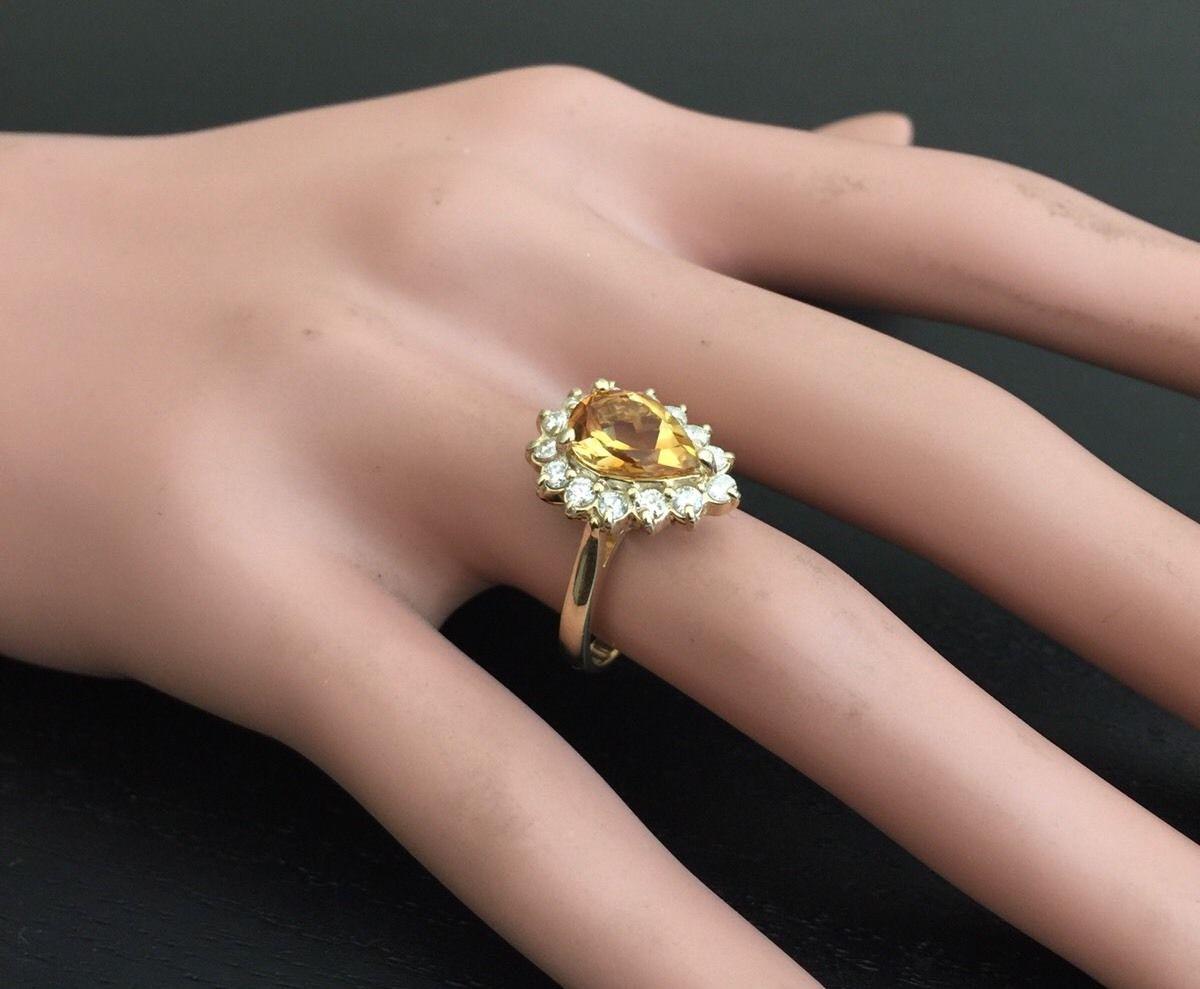 Women's 2.70 Ct Natural Very Nice Looking Citrine & Diamond 14K Solid Yellow Gold Ring For Sale