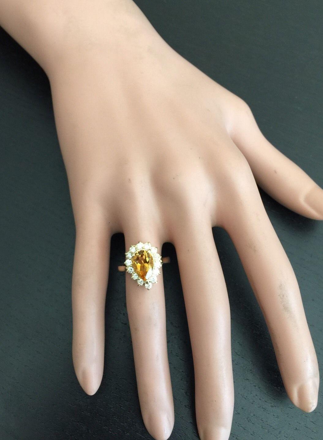2.70 Ct Natural Very Nice Looking Citrine & Diamond 14K Solid Yellow Gold Ring For Sale 1