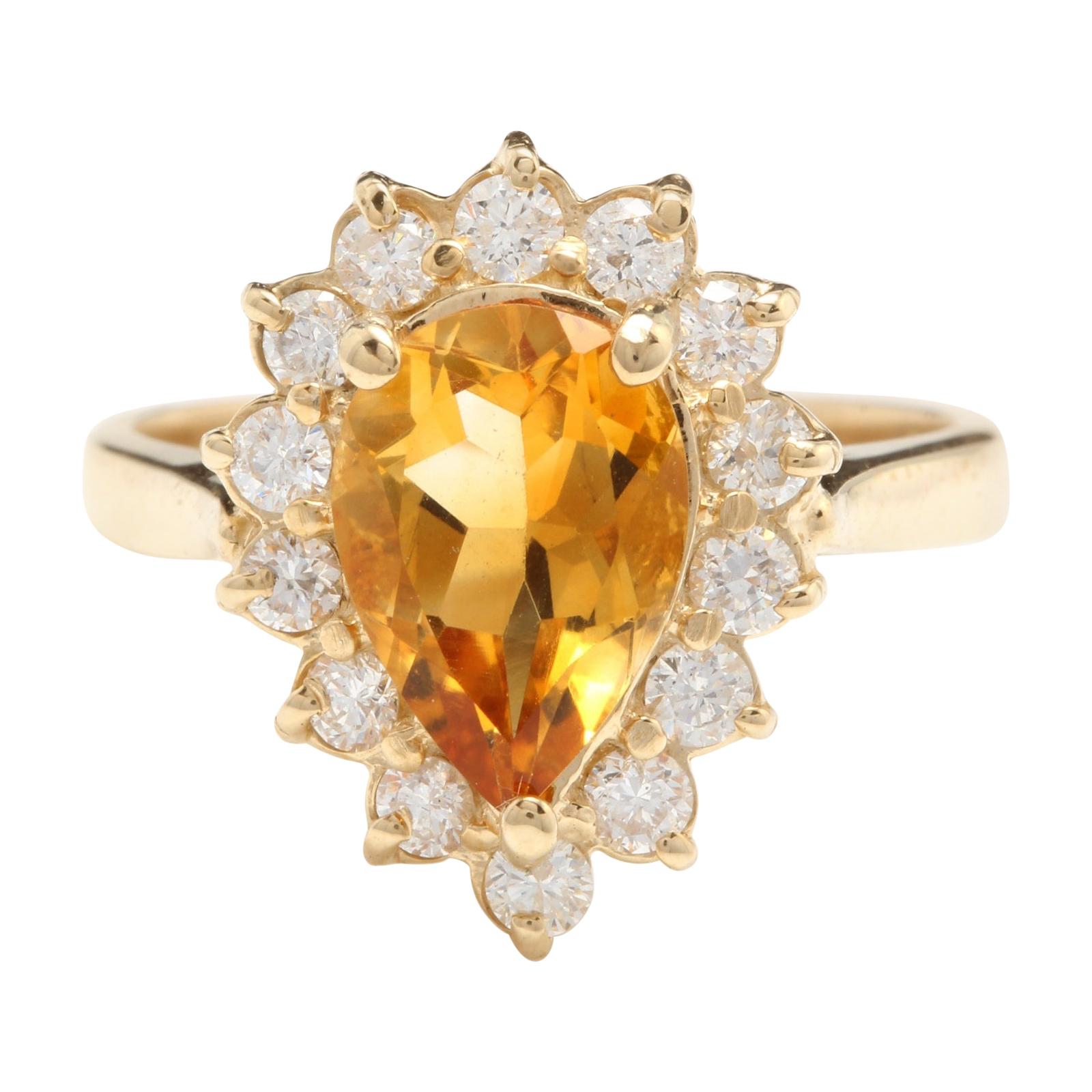 2.70 Ct Natural Very Nice Looking Citrine & Diamond 14K Solid Yellow Gold Ring For Sale