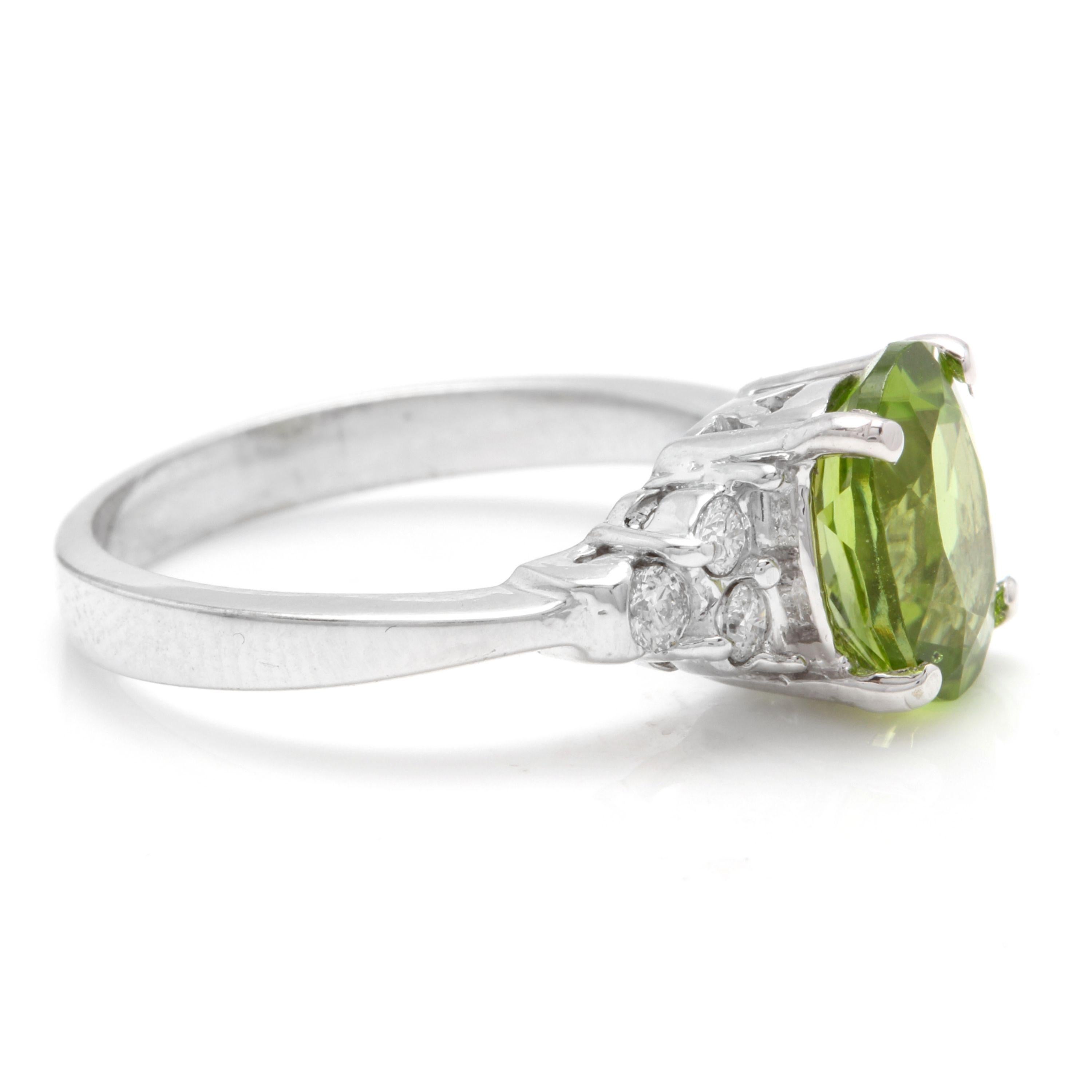 Mixed Cut 2.70 Carat Natural Very Nice Looking Peridot and Diamond 14K Solid Gold Ring For Sale