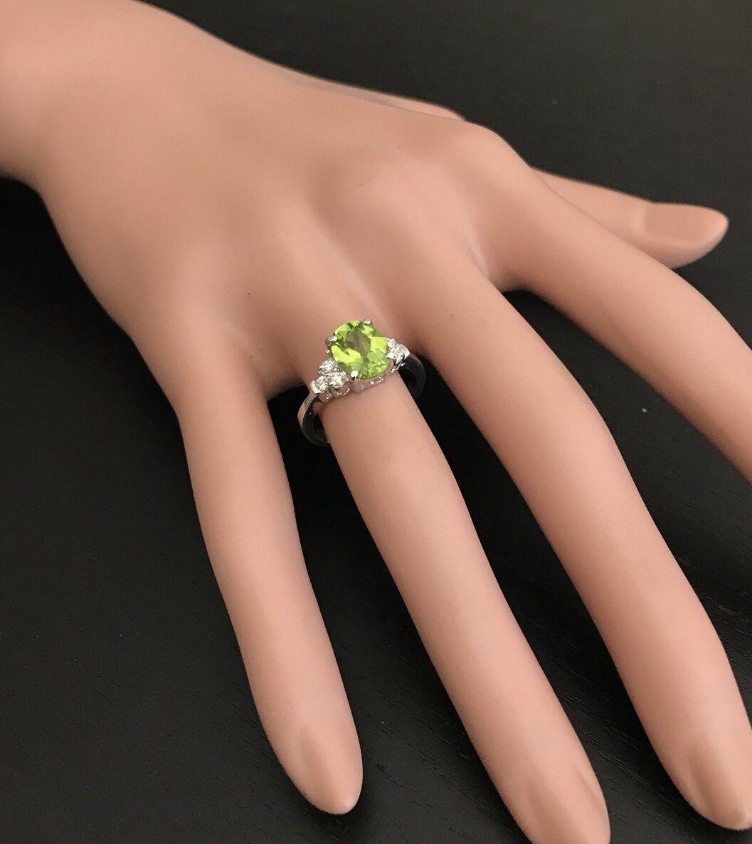 2.70 Carat Natural Very Nice Looking Peridot and Diamond 14K Solid Gold Ring For Sale 1