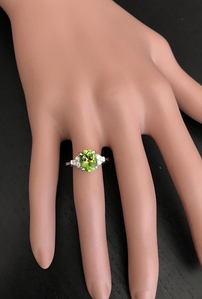 2.70 Carat Natural Very Nice Looking Peridot and Diamond 14K Solid Gold Ring For Sale 2