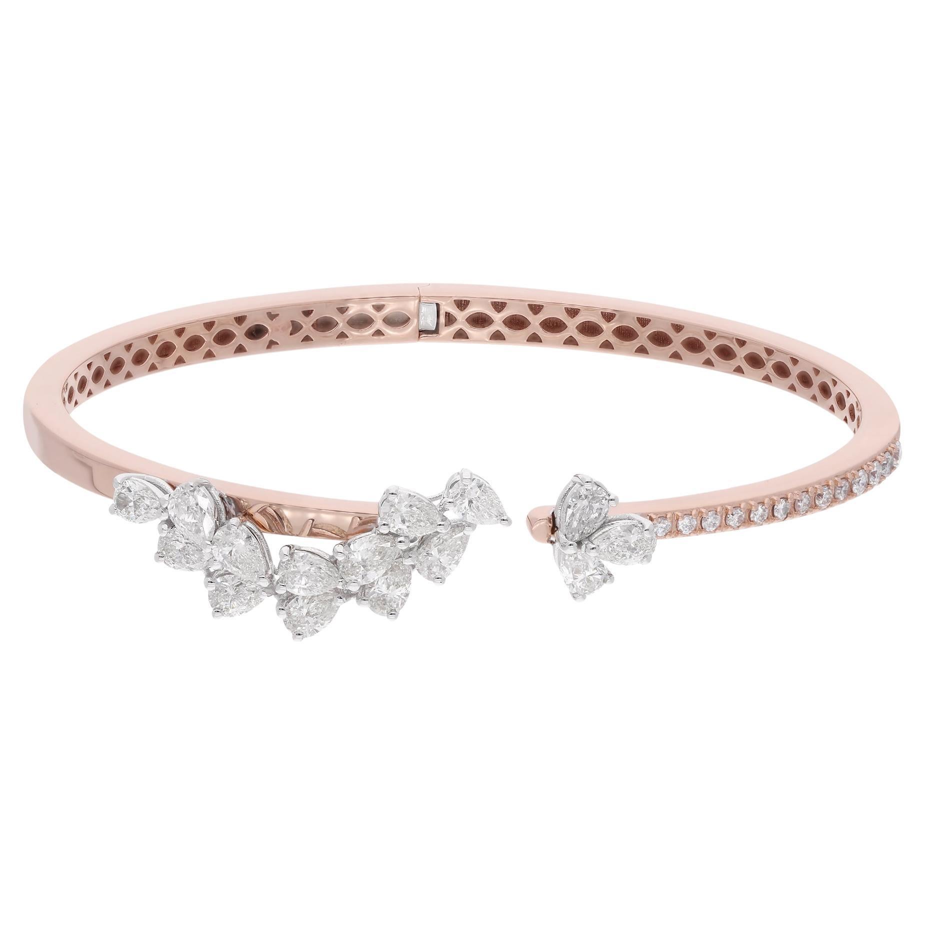 2.70 Ct. Pear Diamond Bangle Bracelet 18 Karat Rose Gold Handmade Fine Jewelry For Sale
