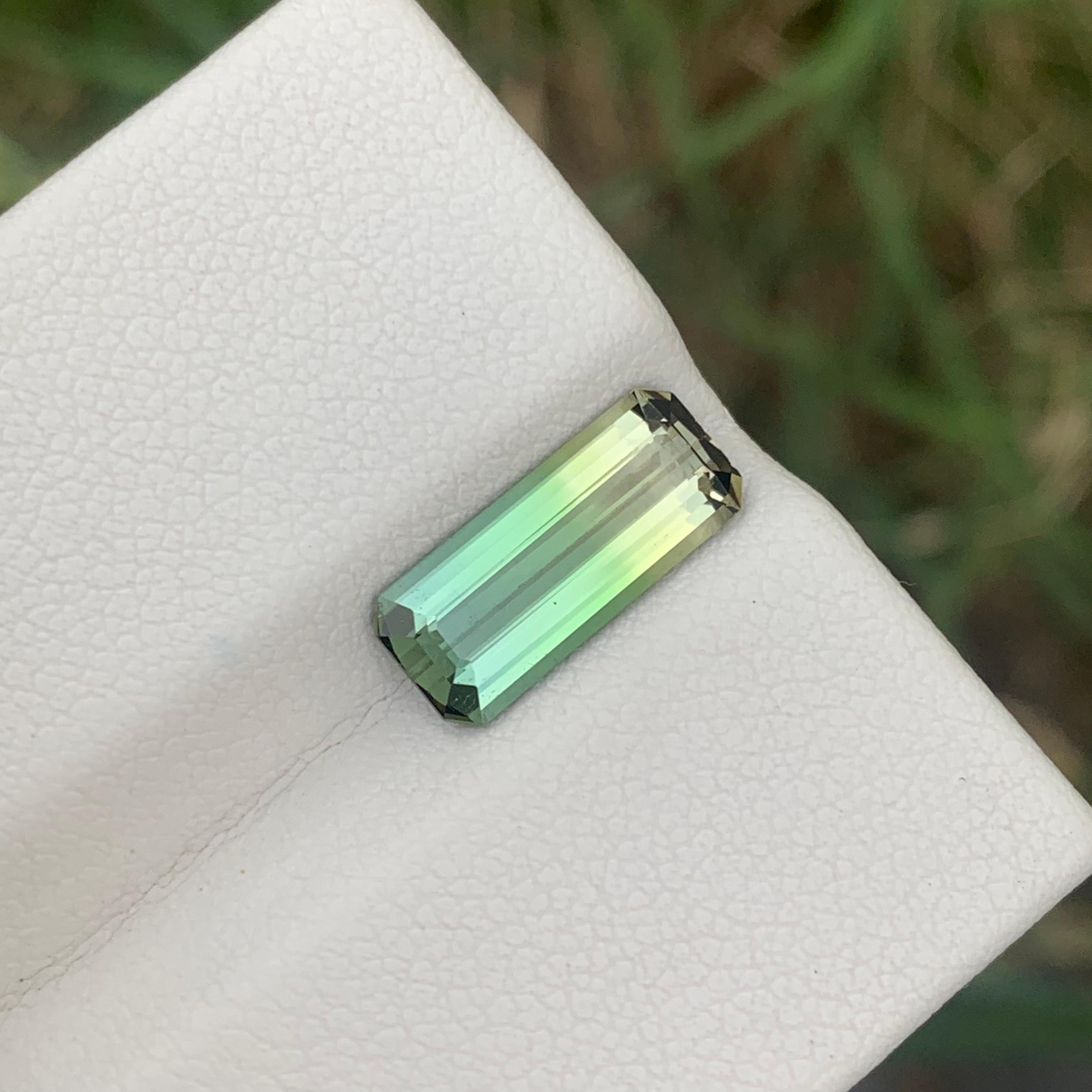 2.70 Cts Long Emerald Cut Faceted Bicolor Tourmaline Green Yellow Gemstone en vente 5