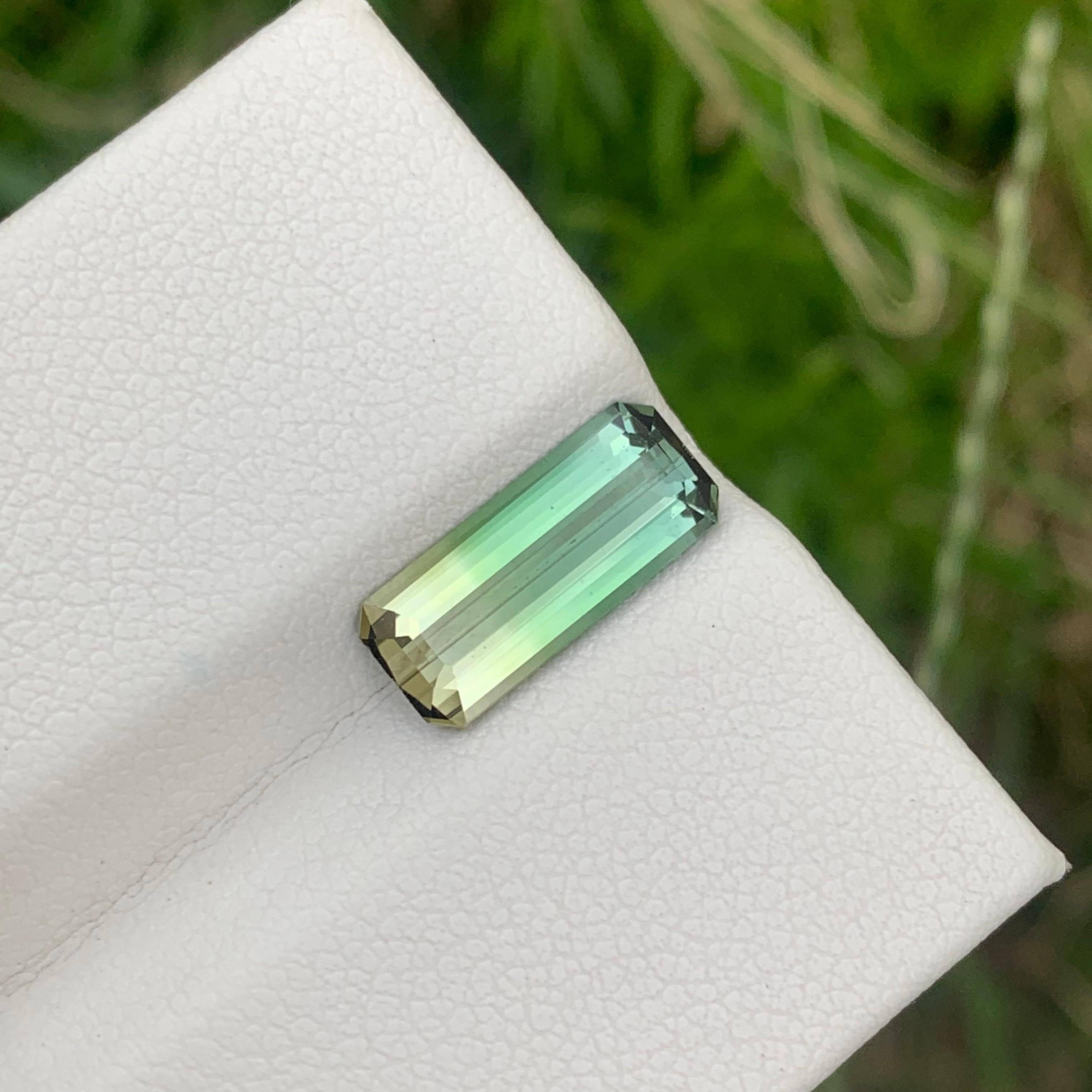 Arts and Crafts 2.70 Cts Long Emerald Cut Faceted Bicolor Tourmaline Green Yellow Gemstone en vente