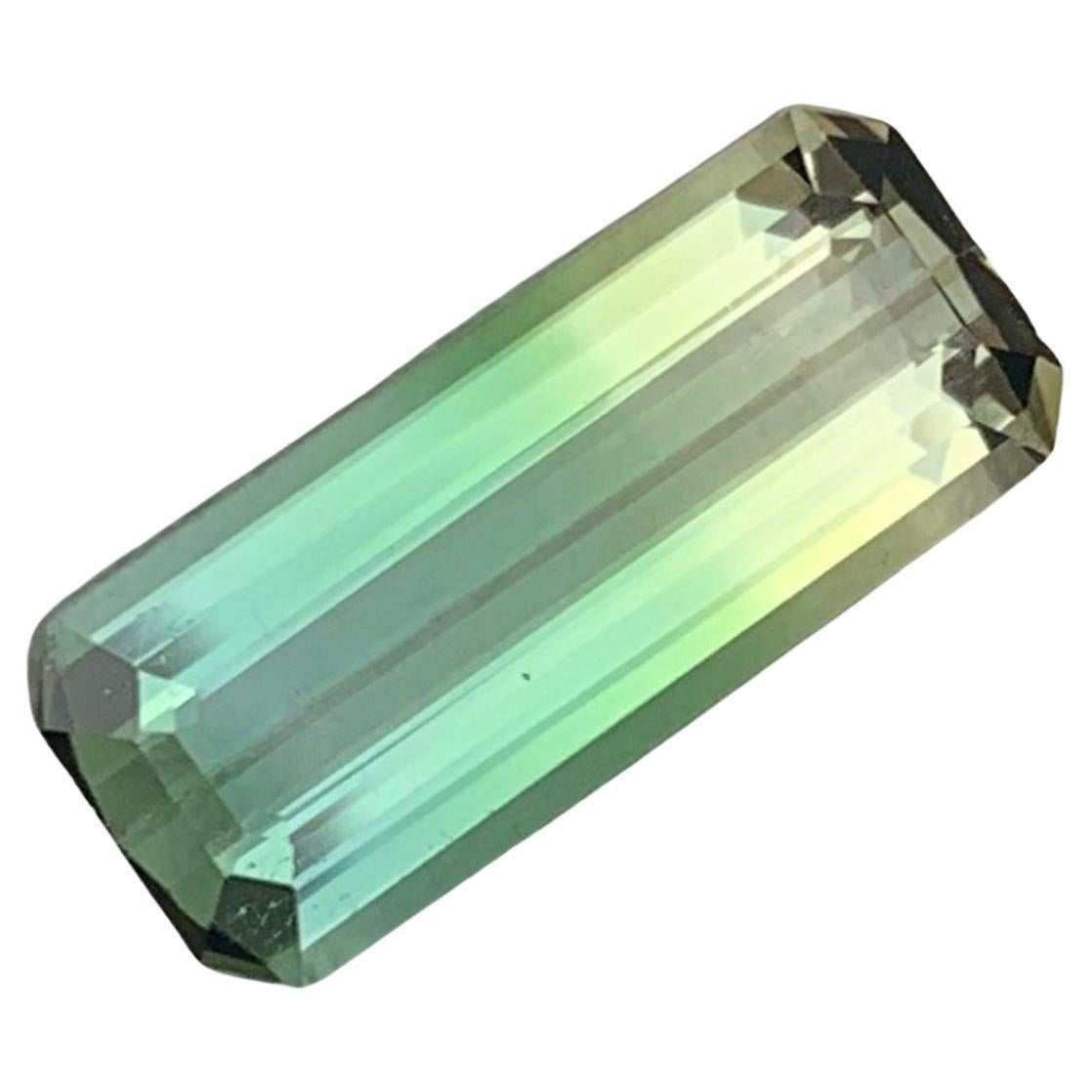 2.70 Cts Long Emerald Cut Faceted Bicolor Tourmaline Green Yellow Gemstone