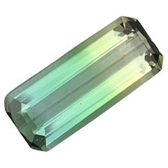 2.70 Cts Long Emerald Cut Faceted Bicolor Tourmaline Green Yellow Gemstone 