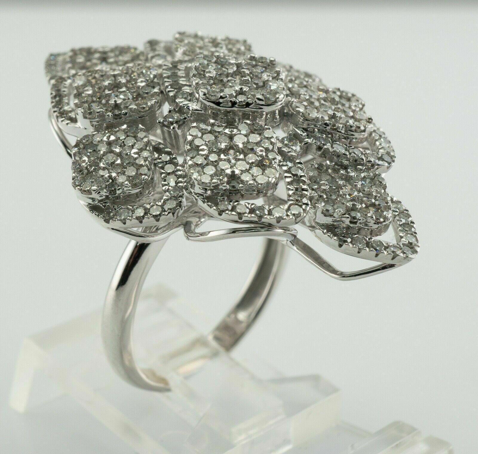 2.70 ctw Vintage Diamond Cluster Cocktail Ring 14K Gold Shield Statement For Sale 5