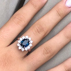 Berca 2.70 Kt Oval Indigo-Blue Tourmaline White Diamond Ballerina Cocktail Ring