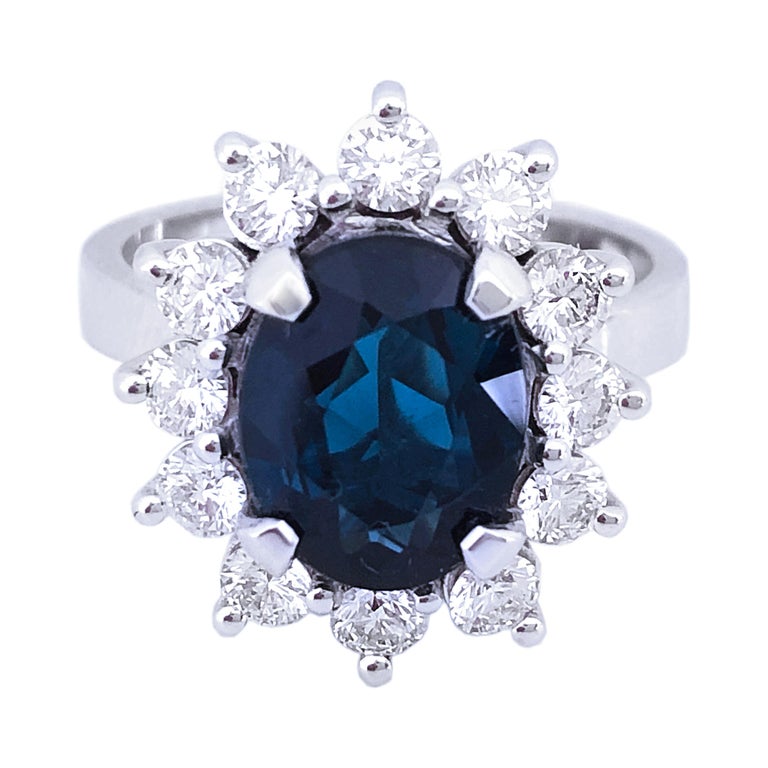 Berca 2 70 Kt Oval Indigo Blue Tourmaline White Diamond Ballerina Cocktail Ring For Sale At 1stdibs