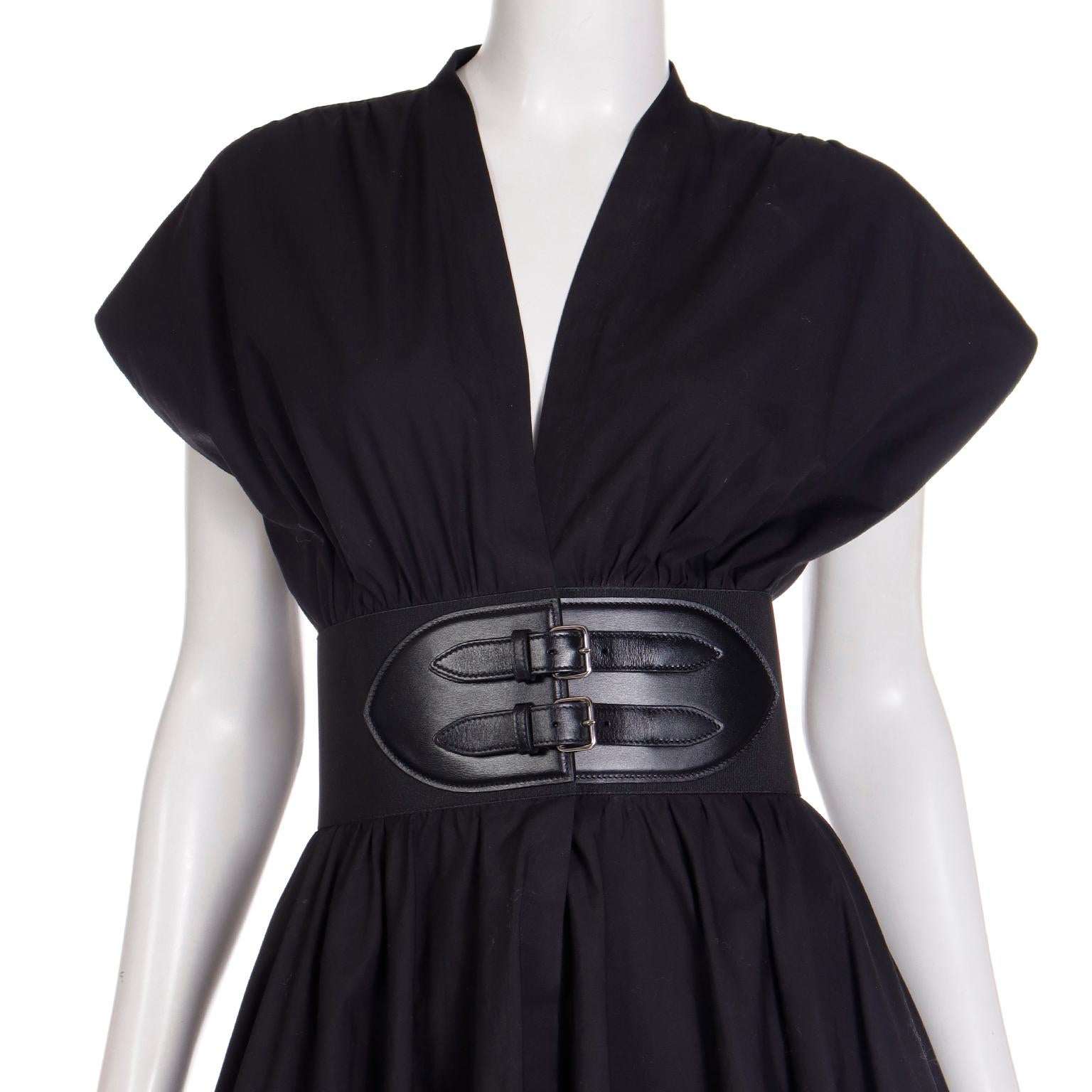 $2700 Alaia Black Cotton Poplin Dress with Built in Belt For Sale 2