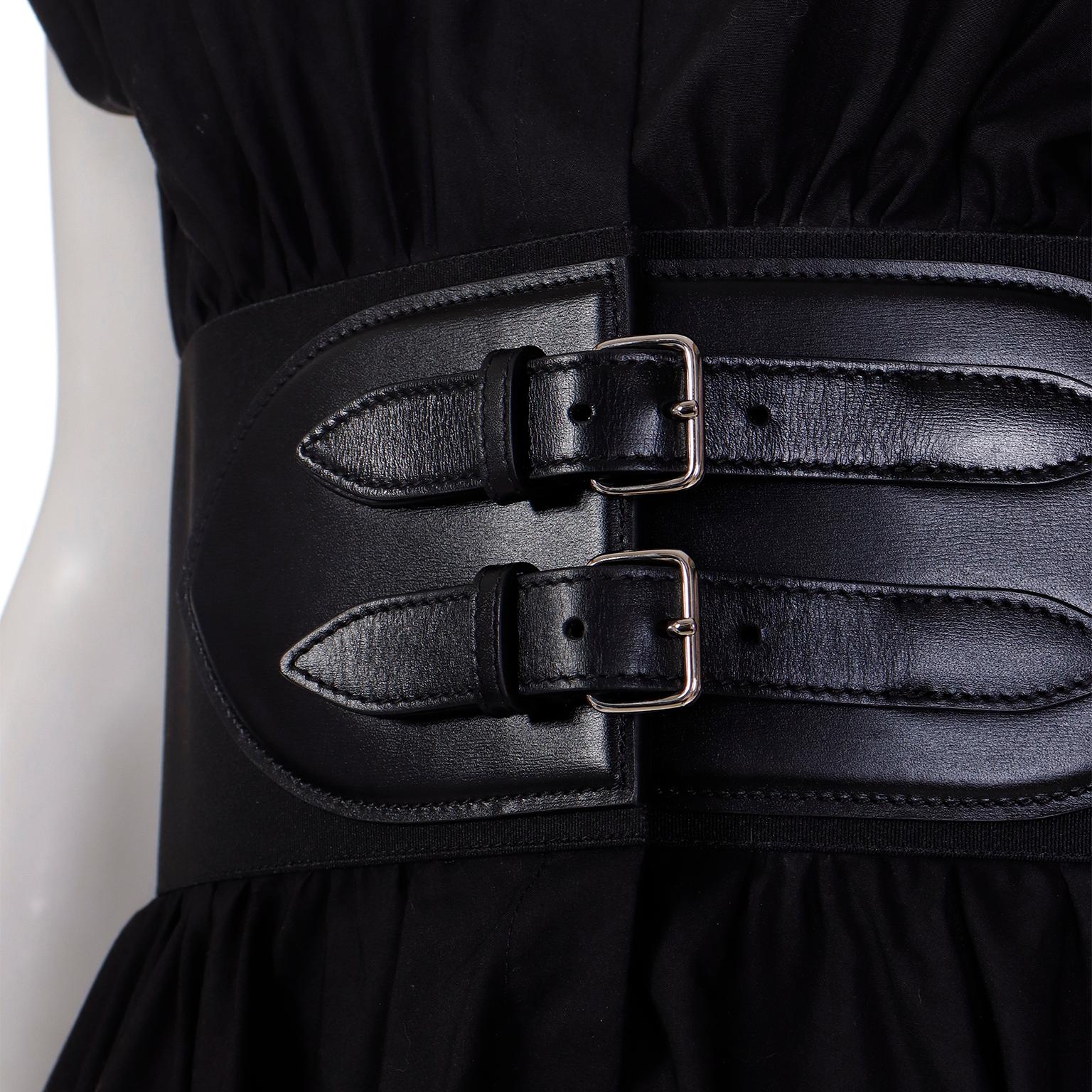 $2700 Alaia Black Cotton Poplin Dress with Built in Belt For Sale 3