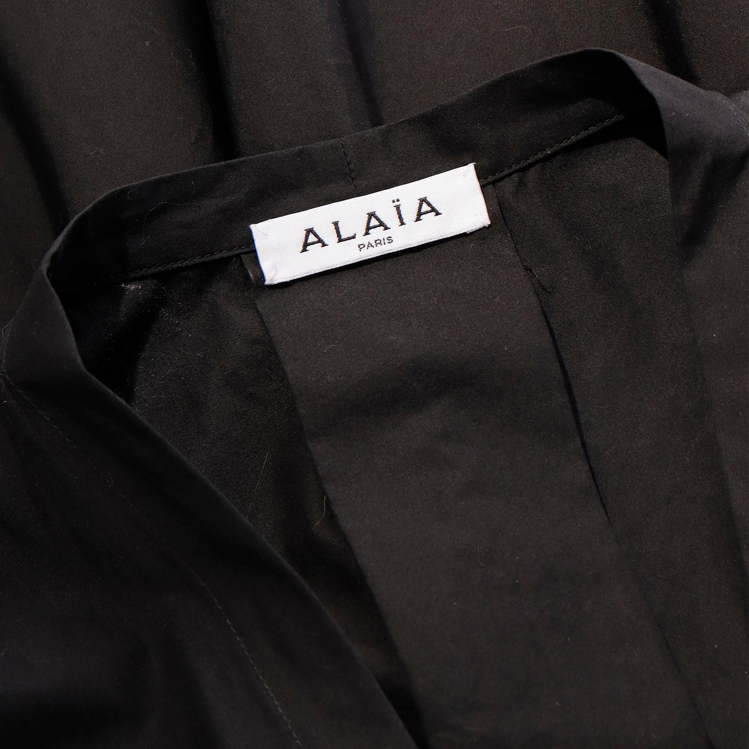 $2700 Alaia Black Cotton Poplin Dress with Built in Belt For Sale 5
