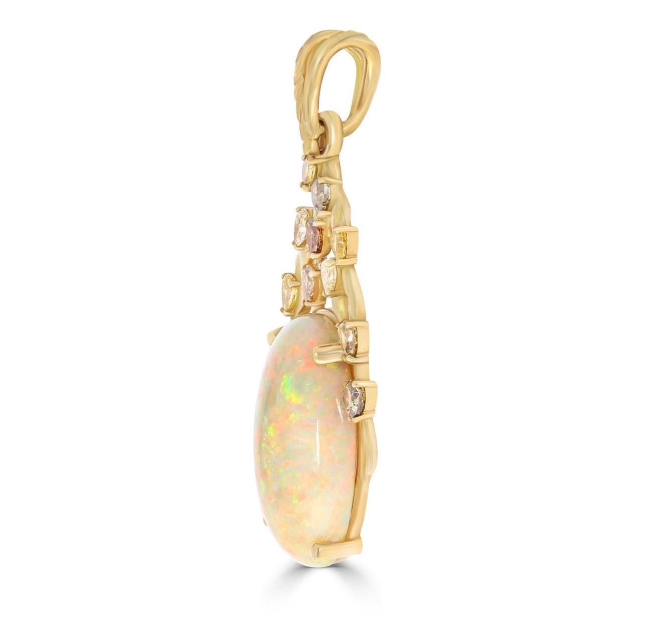 Oval Cut 27.00 Carat  Australian Opal and Diamond Branch Motif Pendant For Sale