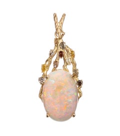 27.00 Carat  Australian Opal and Diamond Branch Motif Pendant