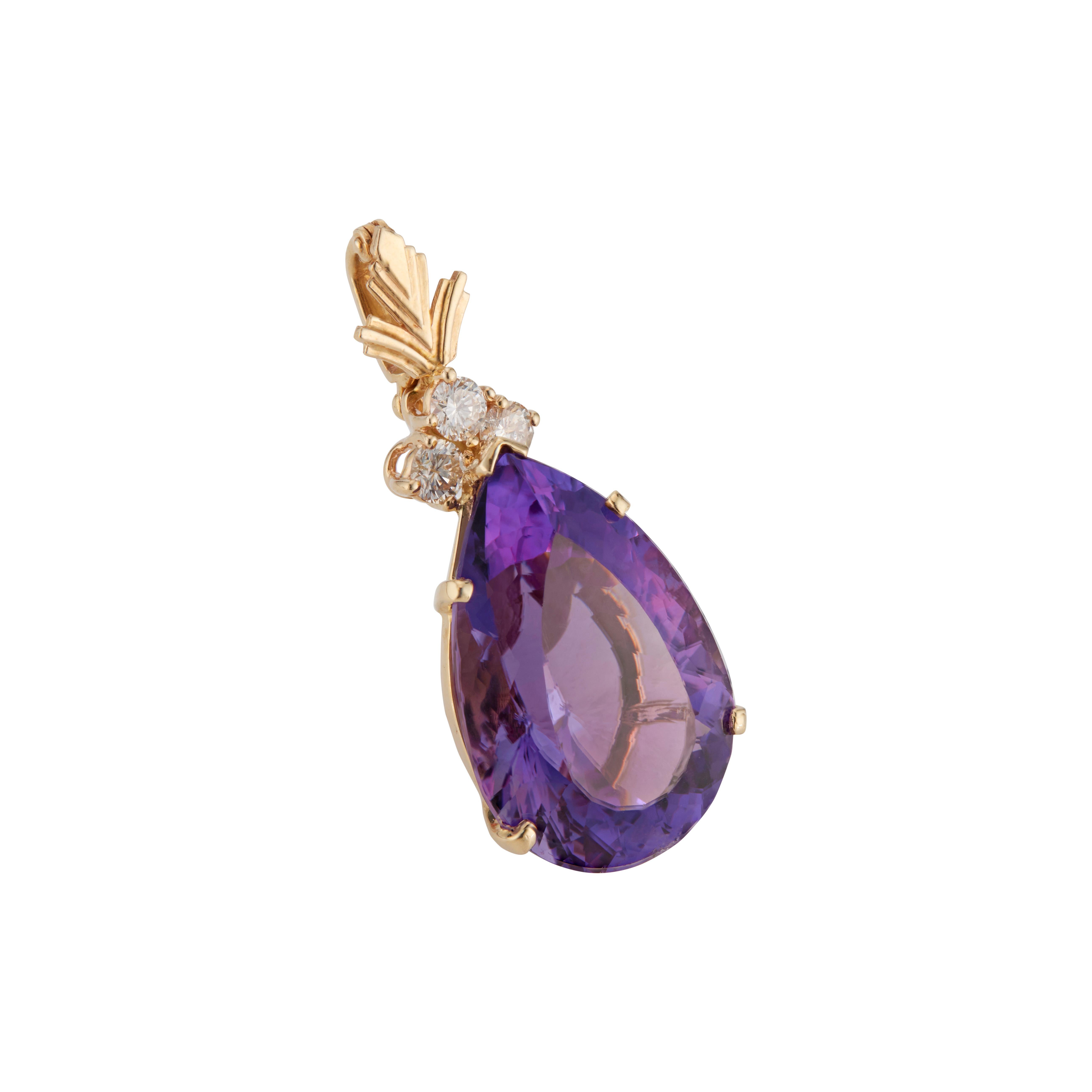 27.00 Carat Purple Amethyst Diamond 14k Yellow Gold Enhancer Pendant In Good Condition For Sale In Stamford, CT