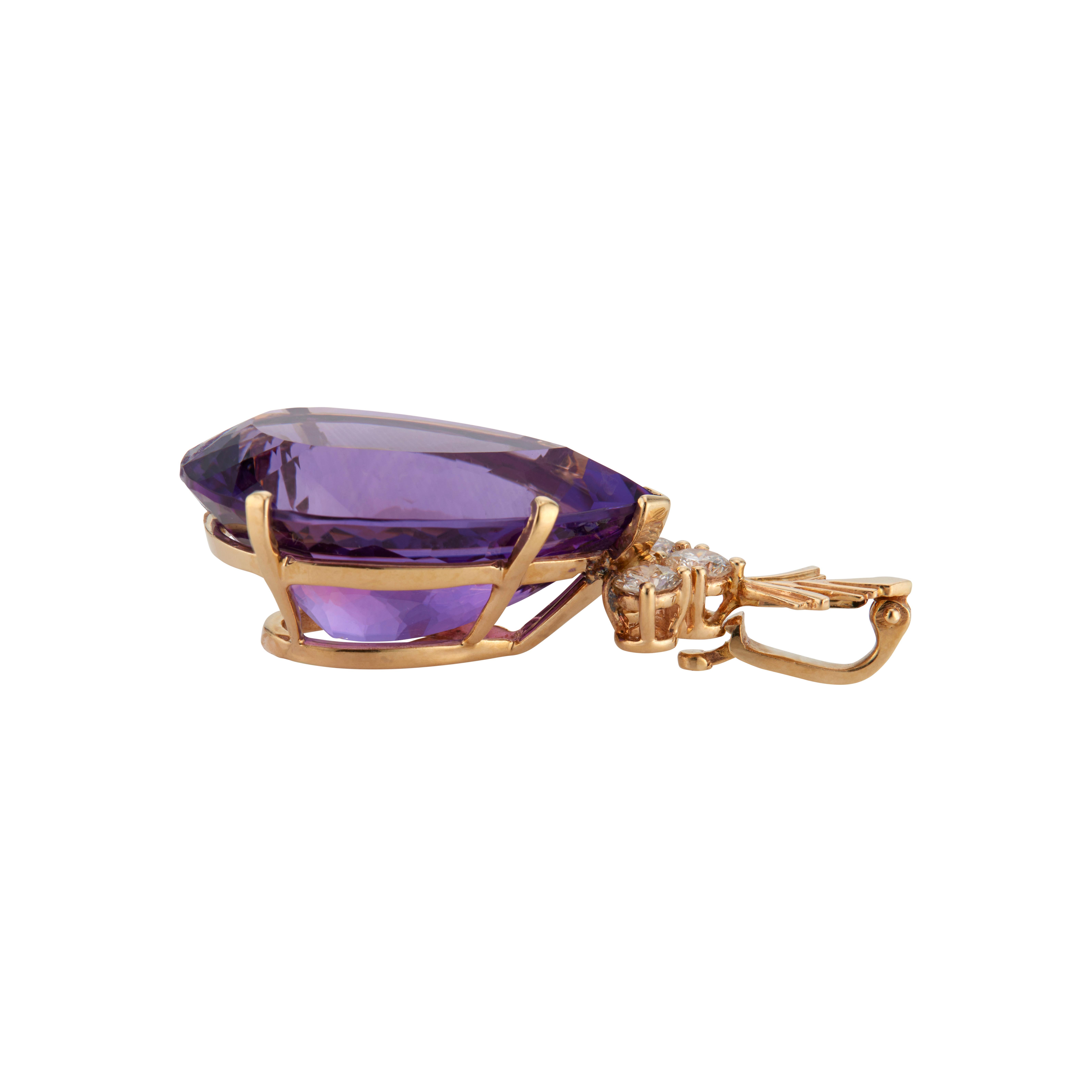 Women's 27.00 Carat Purple Amethyst Diamond 14k Yellow Gold Enhancer Pendant For Sale