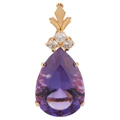 27.00 Carat Purple Amethyst Diamond 14k Yellow Gold Enhancer Pendant