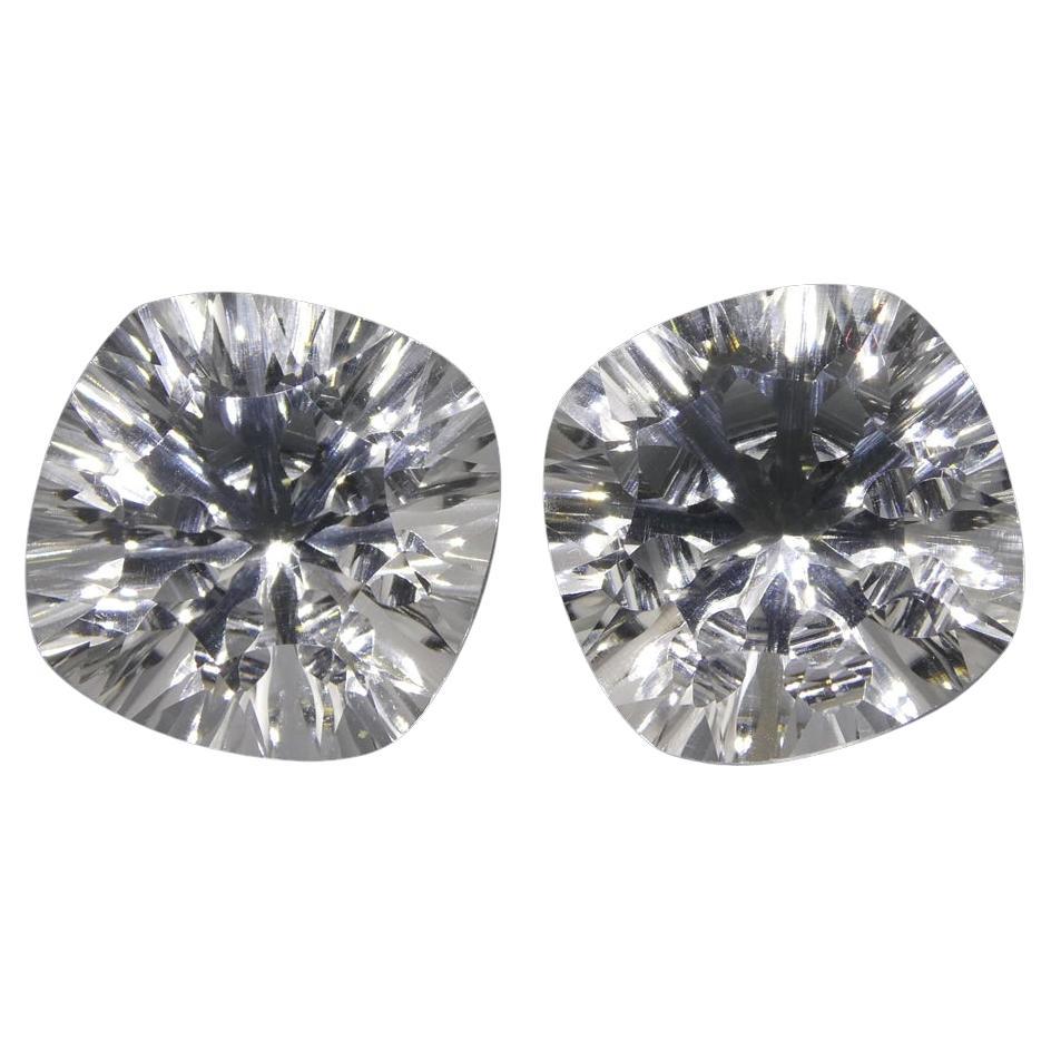 27.00ct Cushion White Quartz Fantasy/Fancy Cut Pair For Sale