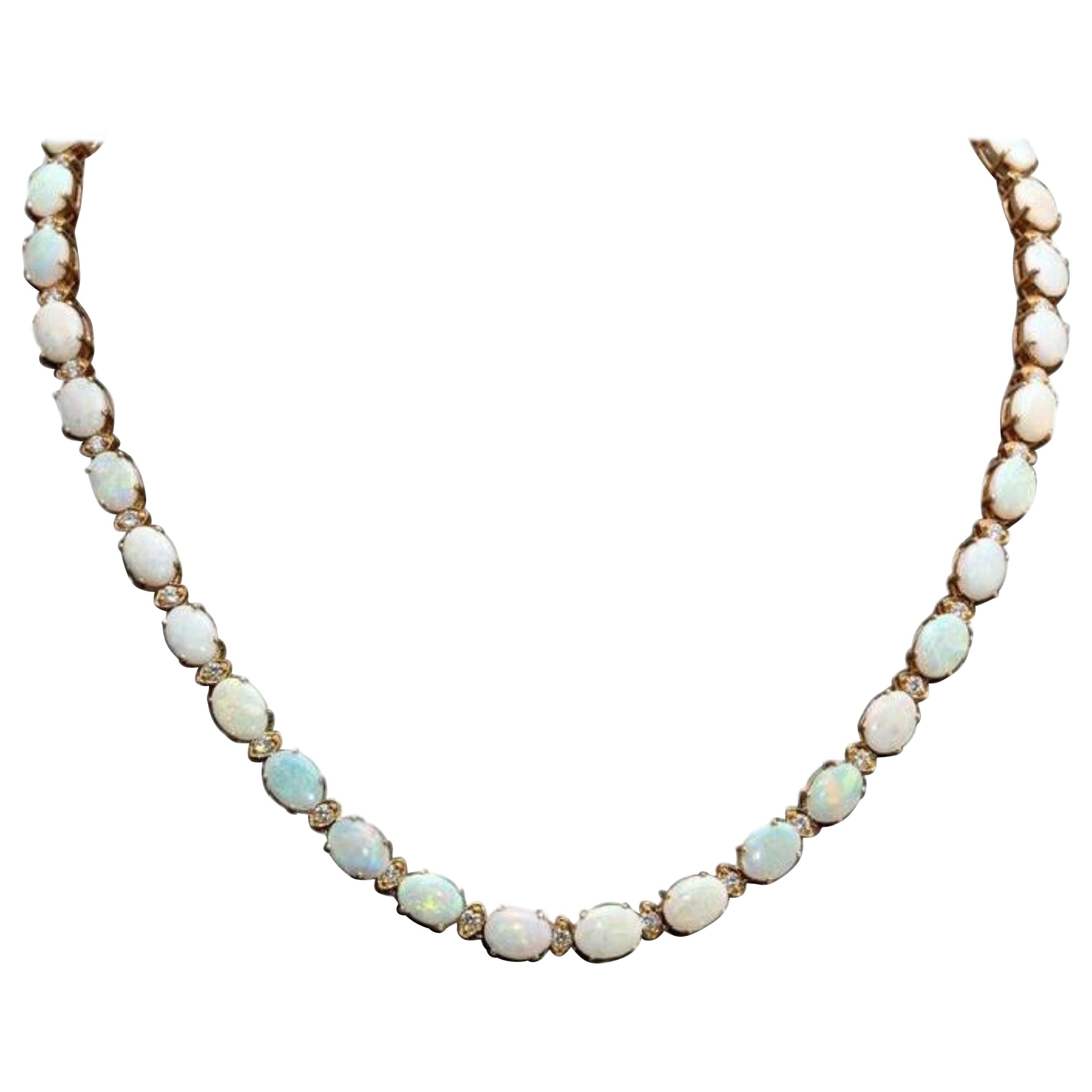 27.00 Carat Natural Australian Opal 14 Karat Solid Yellow Gold Necklace For Sale