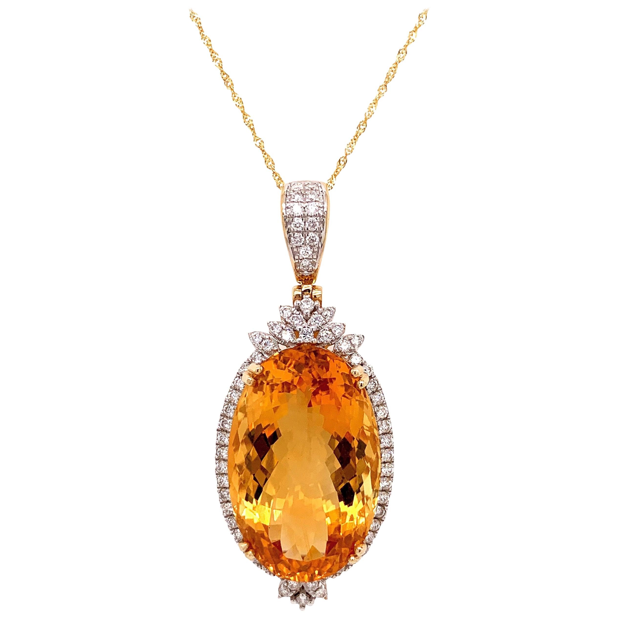 27.04 Carat Citrine Diamond Pendant Necklace