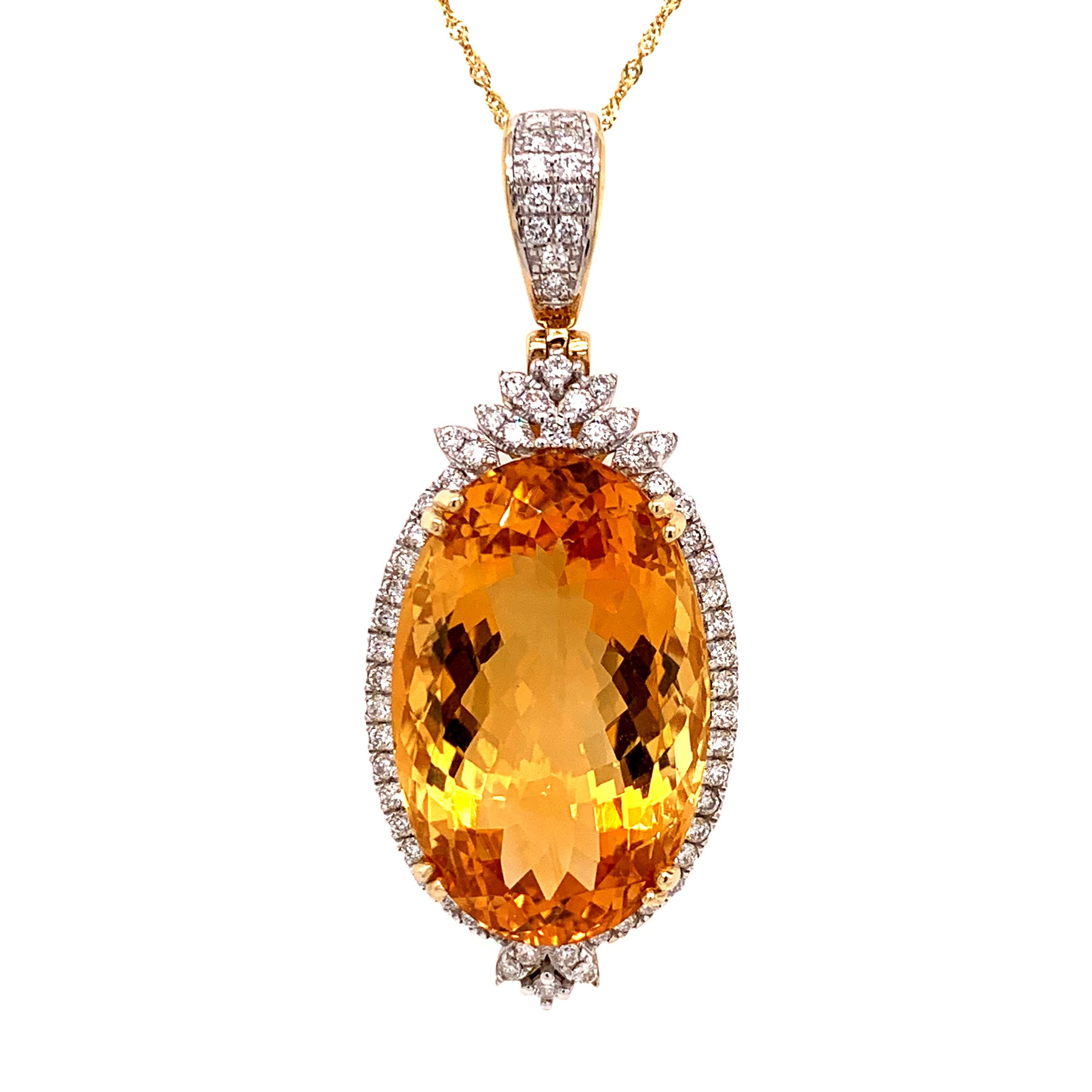 Contemporary 27.04 Carat Citrine Diamond Pendant Necklace