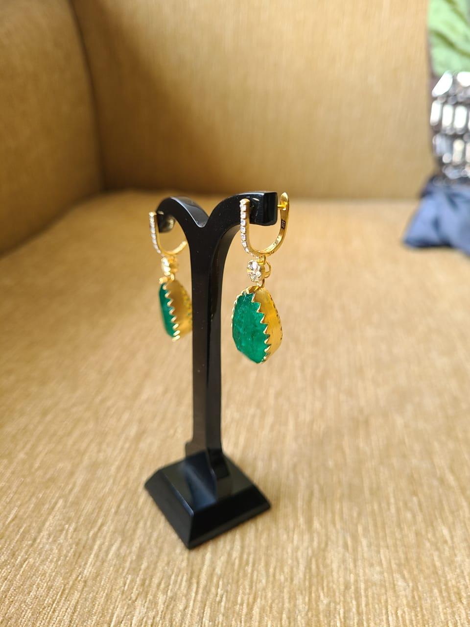 Pear Cut 27.04 Carats, Zambian Emerald & Diamonds Chandelier/ Dangle Classic Earrings