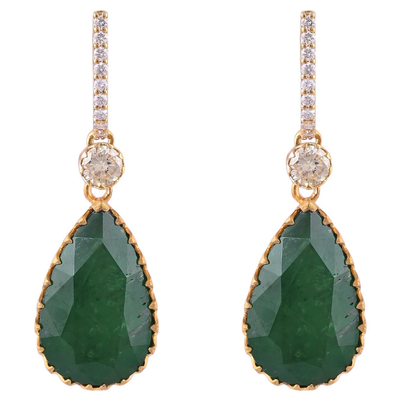27.04 Carats, Zambian Emerald & Diamonds Chandelier/ Dangle Classic Earrings