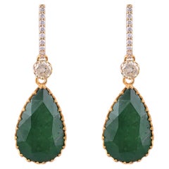 27.04 Carats, Zambian Emerald & Diamonds Chandelier/ Dangle Classic Earrings