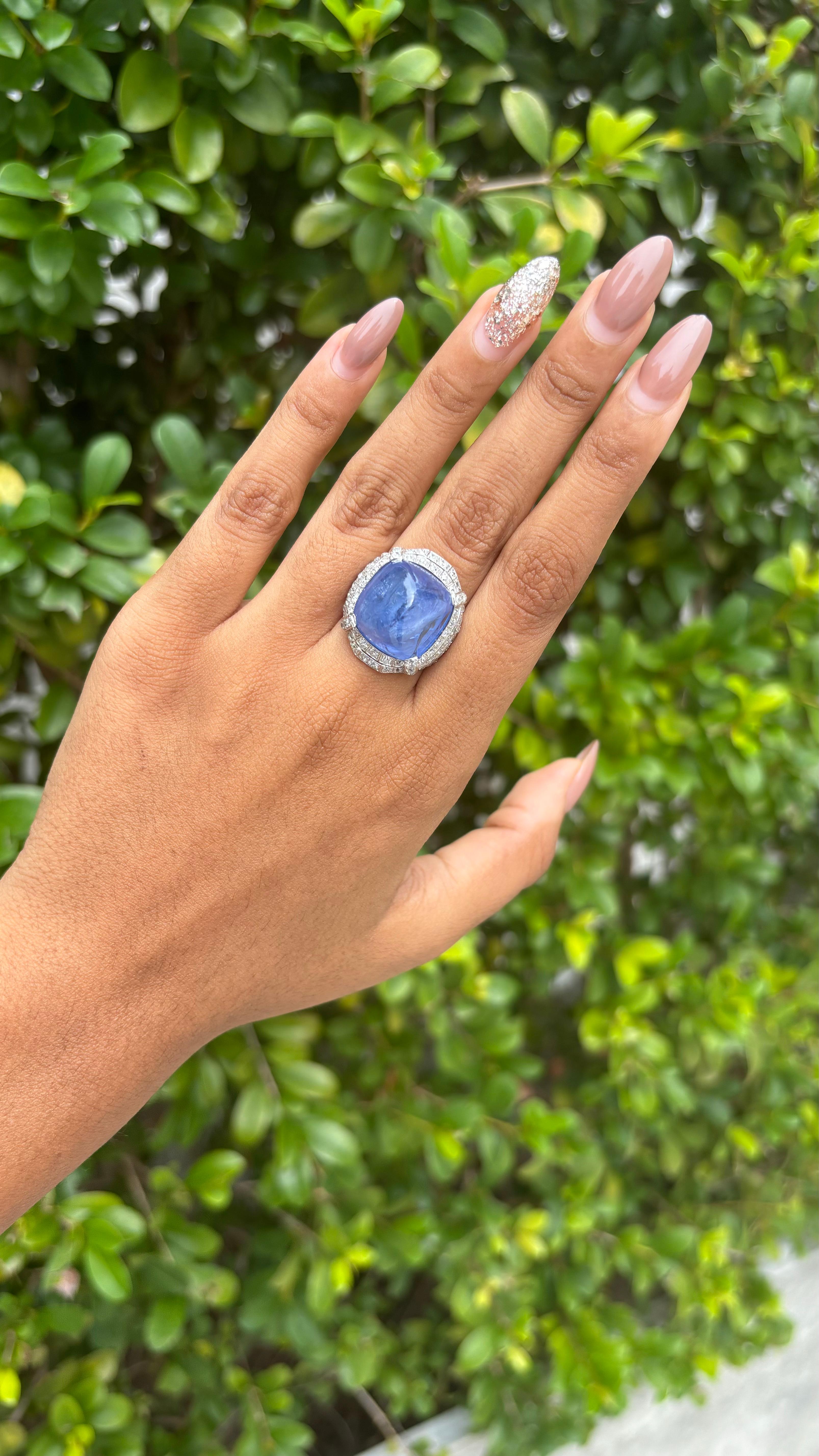 27,05ct No-Heat Sugarloaf Sapphire & OMC Diamond Art Deco Ring in 18K Weißgold 5