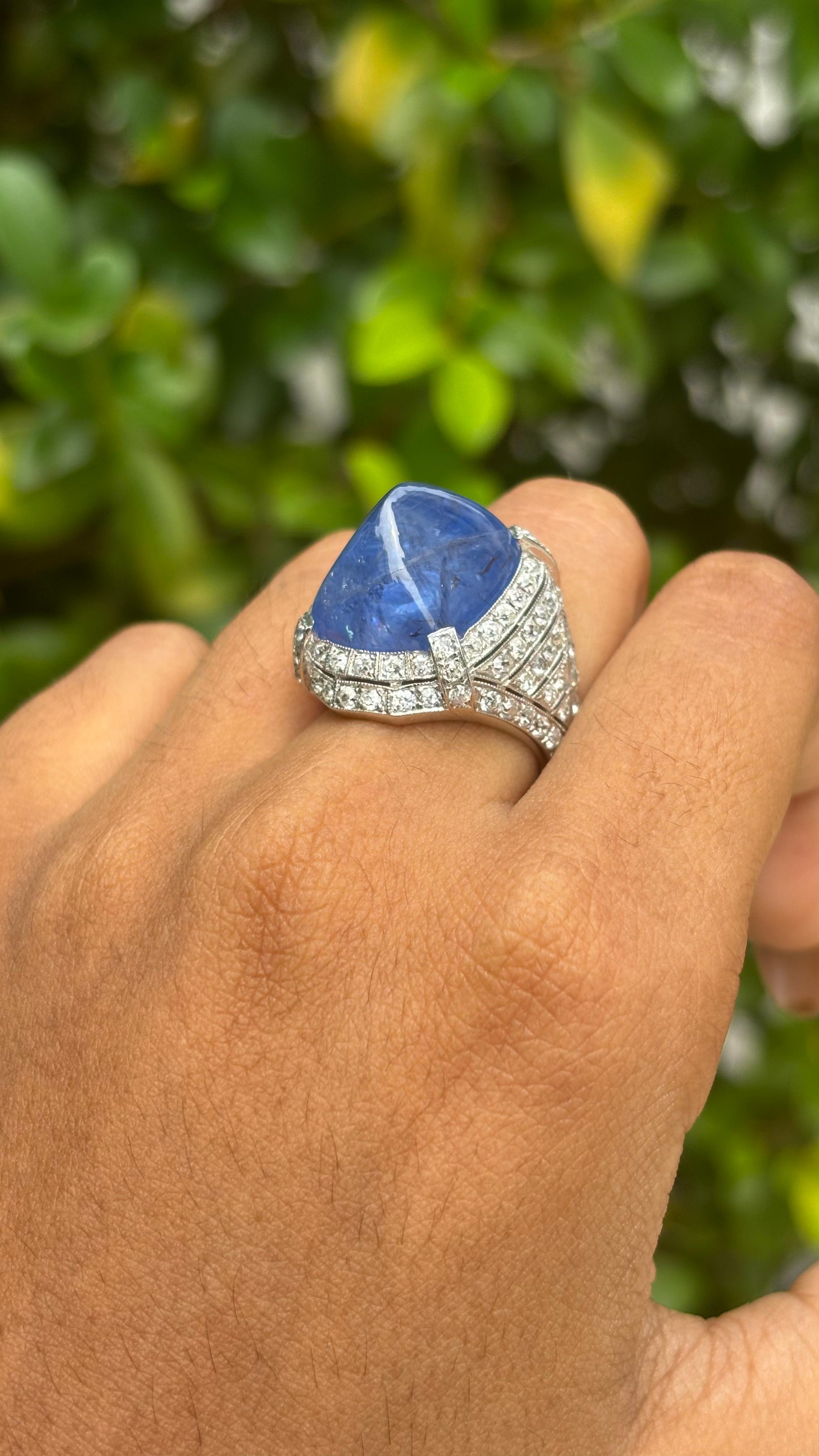 27,05ct No-Heat Sugarloaf Sapphire & OMC Diamond Art Deco Ring in 18K Weißgold 7