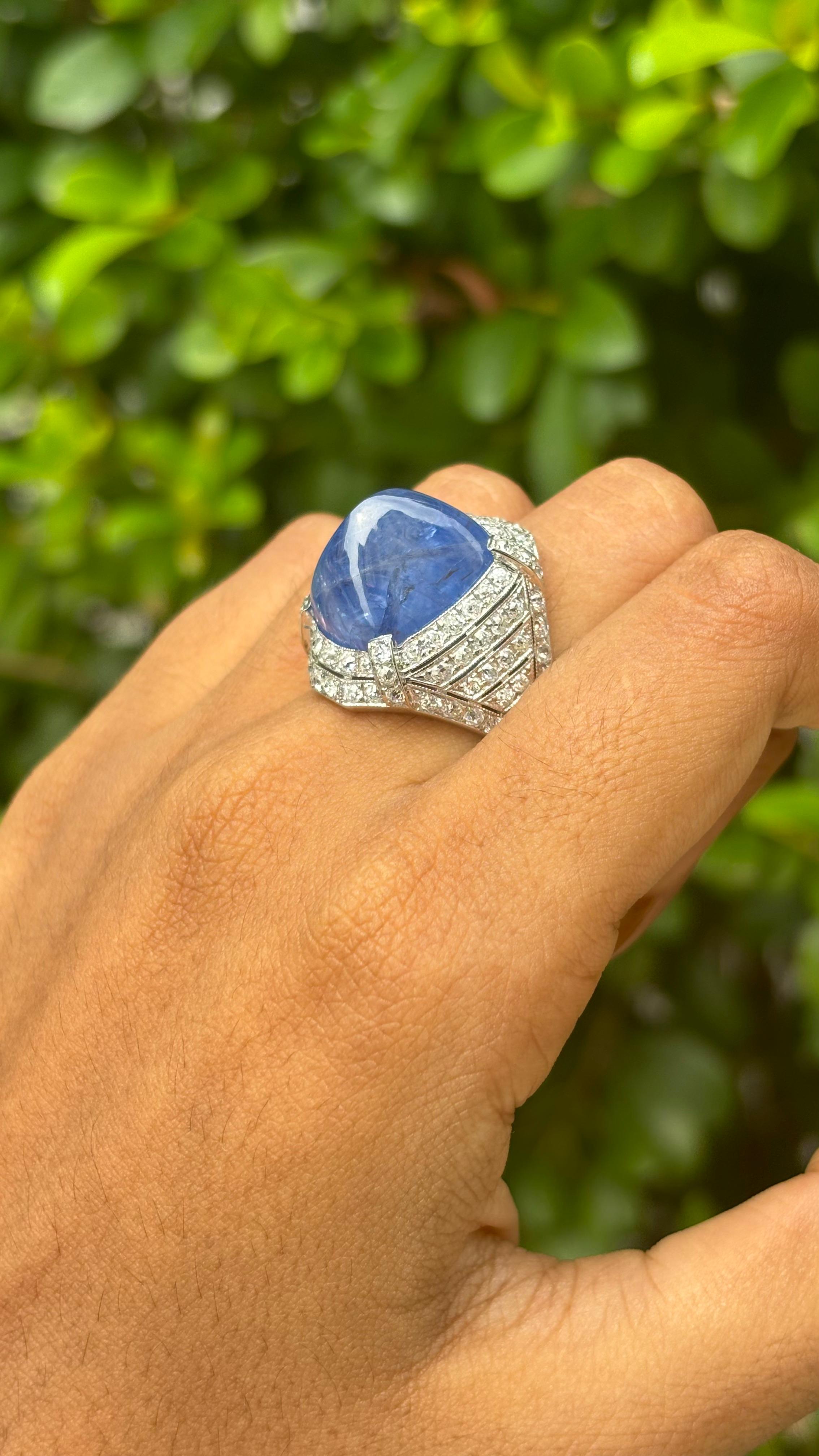 27,05ct No-Heat Sugarloaf Sapphire & OMC Diamond Art Deco Ring in 18K Weißgold 8