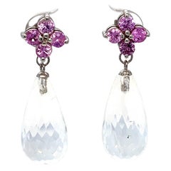 27.07 Carat Moon Quartz Sapphire White Gold Drop Earrings