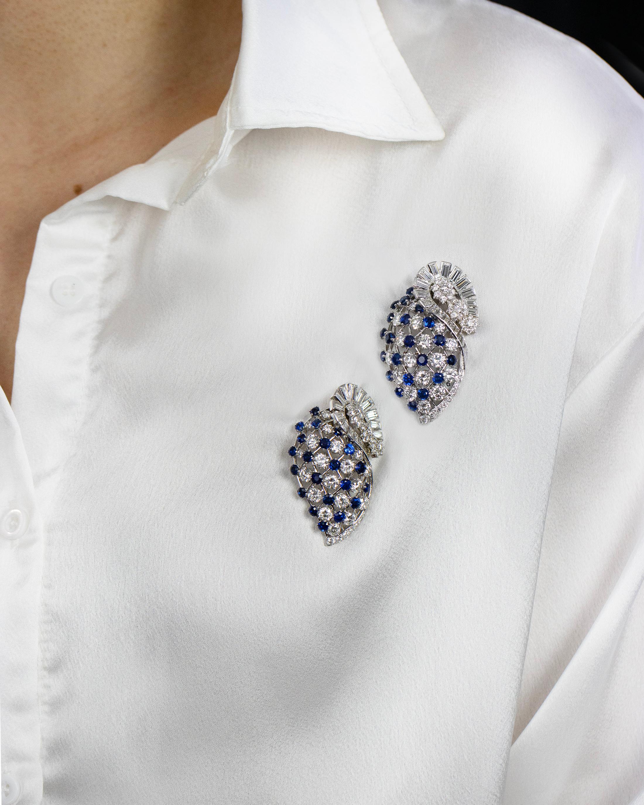 Women's 27.08 Carats Total Round Cut Blue Sapphire & Diamond Open-Work Bracelet/Brooch For Sale