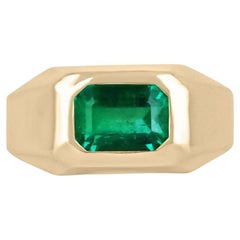2.70ct AAA+ Rich Vivid Muzo Green Colombian Emerald-Emerald Cut Gold Gypsy Ring