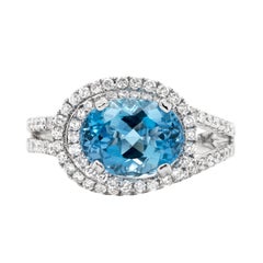 2.70ct Aquamarine and Diamond Cluster 18 Carat White Gold Swirl Dress Ring