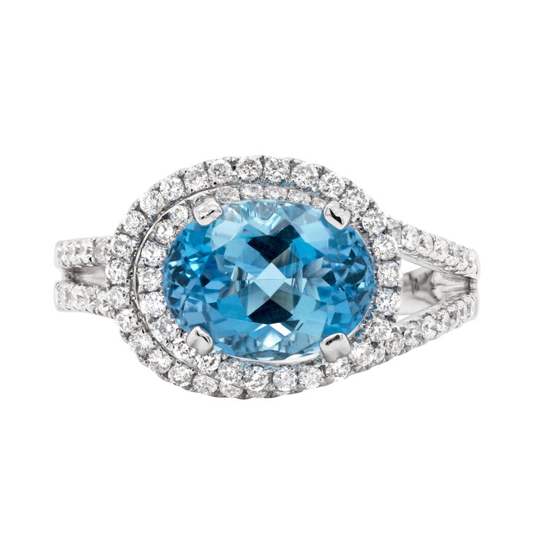 2.70ct Aquamarine and Diamond Cluster 18 Carat White Gold Swirl Dress Ring 2.70ct Aquamarine and Diamond Cluster 18 Carat White Gold Swirl Dress Ring