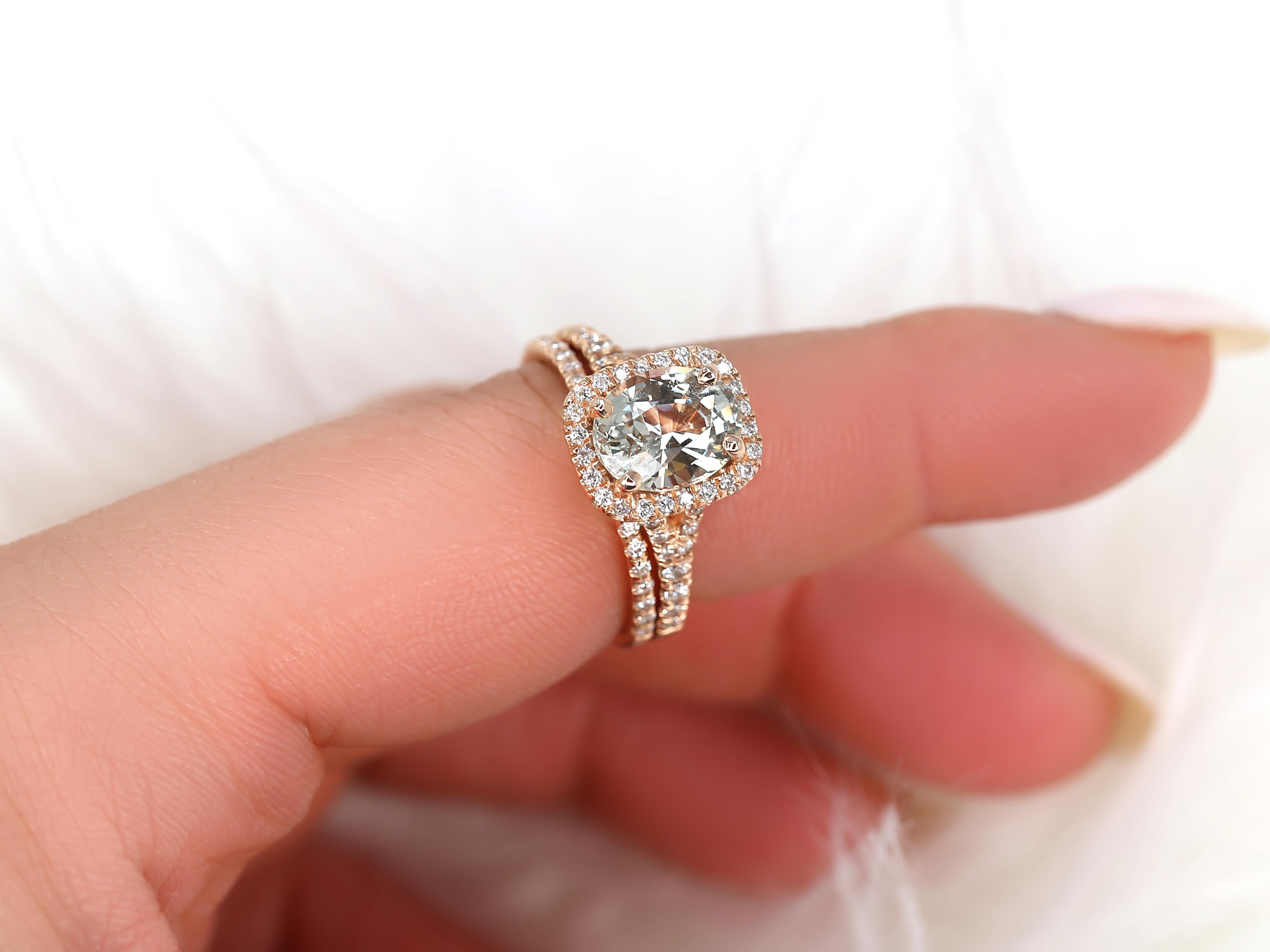 2.70ct Avery 14kt Rose Gold Champagne Sapphire Diamonds Mermaid Split Bridal Set In New Condition For Sale In Chicago, IL