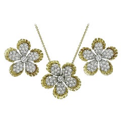 2.70ct Diamond Two Tone Gold Flower Necklace and Earrings Set