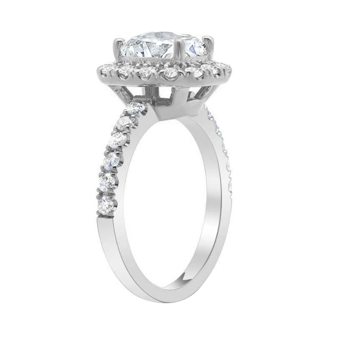 Modernist 2.70ct GIA Natural Cushion Cut Diamond Platinum Wedding Ring with Pave Diamonds For Sale