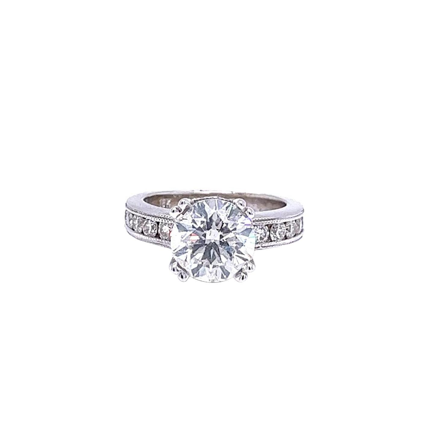 Modernist 2.58ct GIA Natural Round Brilliant Cut Diamond 18K Gold Ring with 0.85ct Diamond For Sale