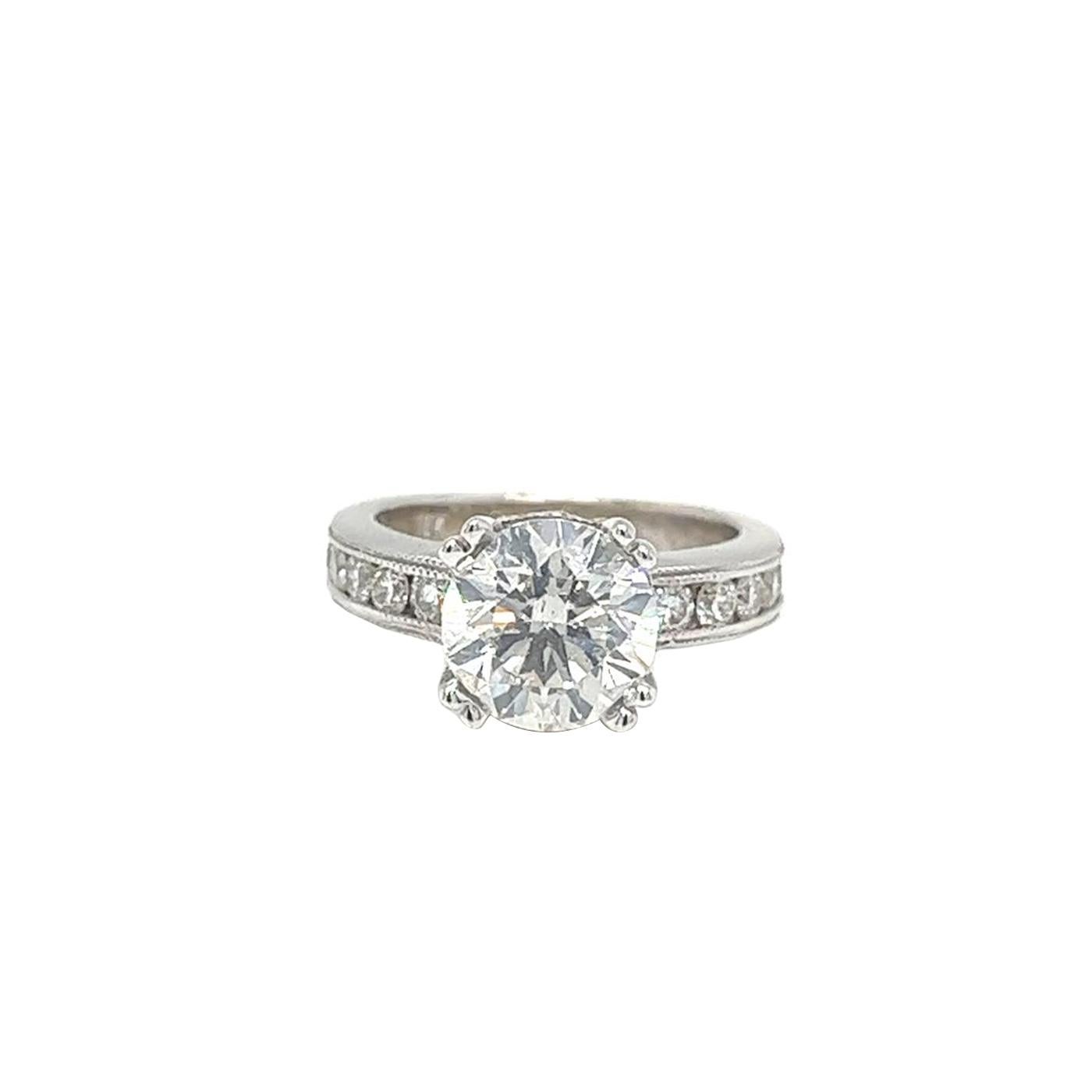 Round Cut 2.58ct GIA Natural Round Brilliant Cut Diamond 18K Gold Ring with 0.85ct Diamond For Sale