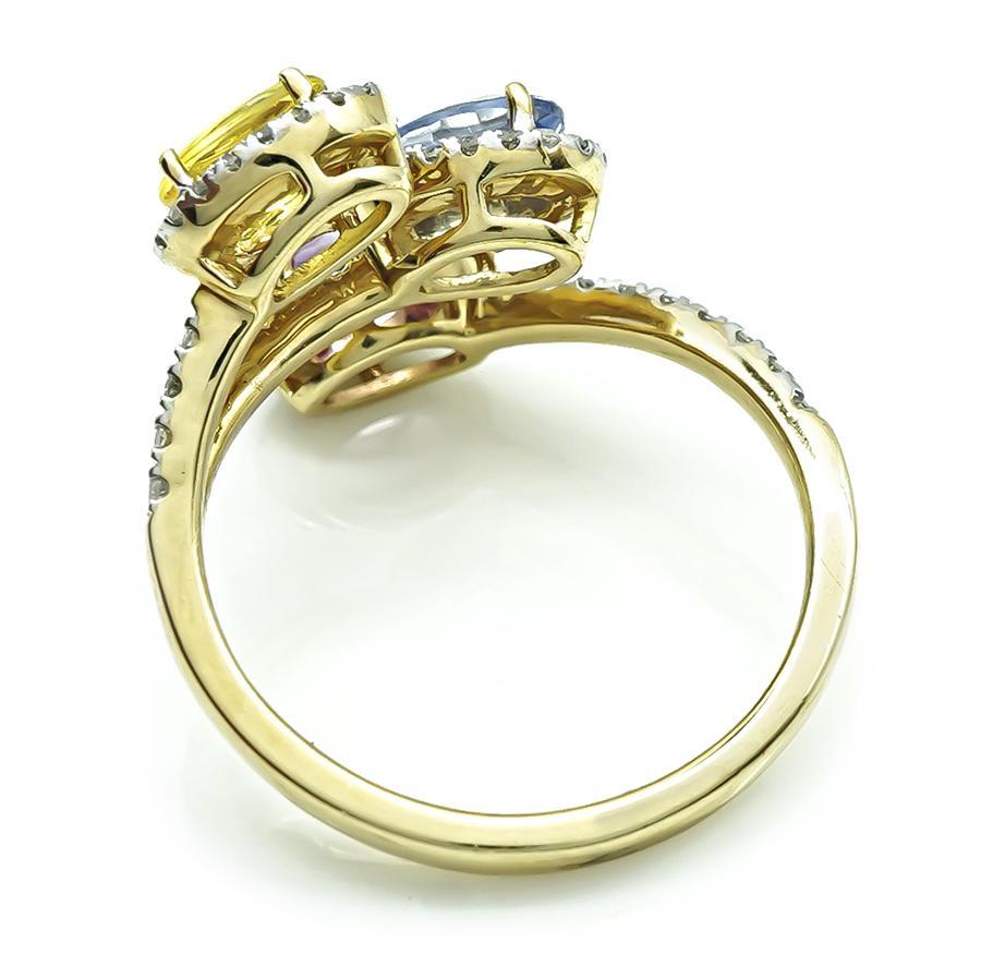 2.70ct Multi Color Sapphire Diamond Gold Ring en Bueno estado para la venta en New York, NY