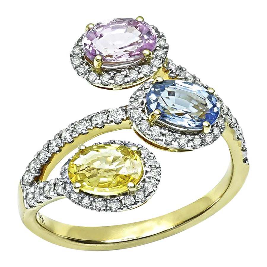 2.70ct Multi Color Sapphire Diamond Gold Ring
