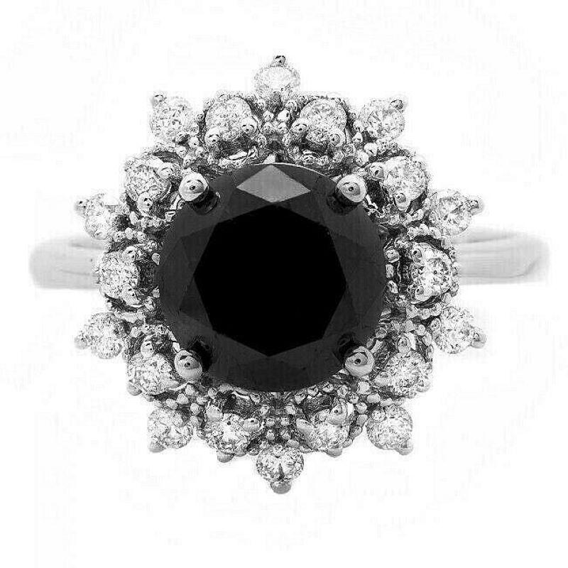 2.70ct Natural Black and White Diamond 14k Solid White Gold Ring In New Condition For Sale In Los Angeles, CA