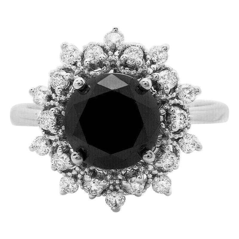 2.70ct Natural Black and White Diamond 14k Solid White Gold Ring For Sale