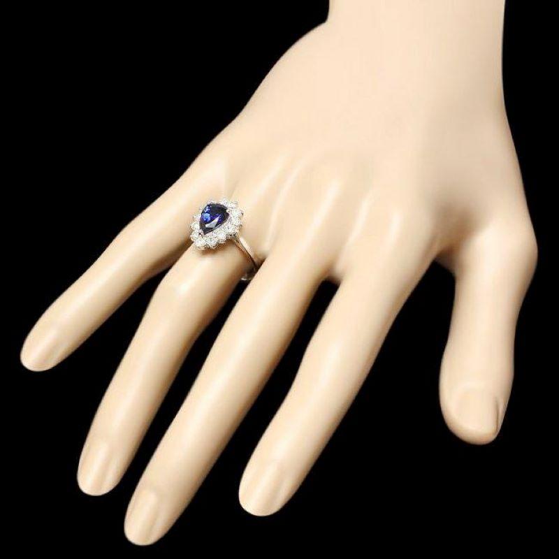 Mixed Cut 2.70ct Natural Blue Sapphire & Diamond 14k Solid White Gold Ring For Sale