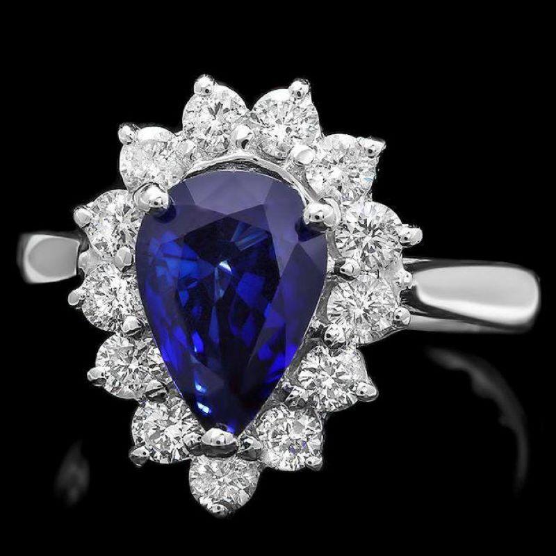 2.70ct Natural Blue Sapphire & Diamond 14k Solid White Gold Ring In New Condition For Sale In Los Angeles, CA