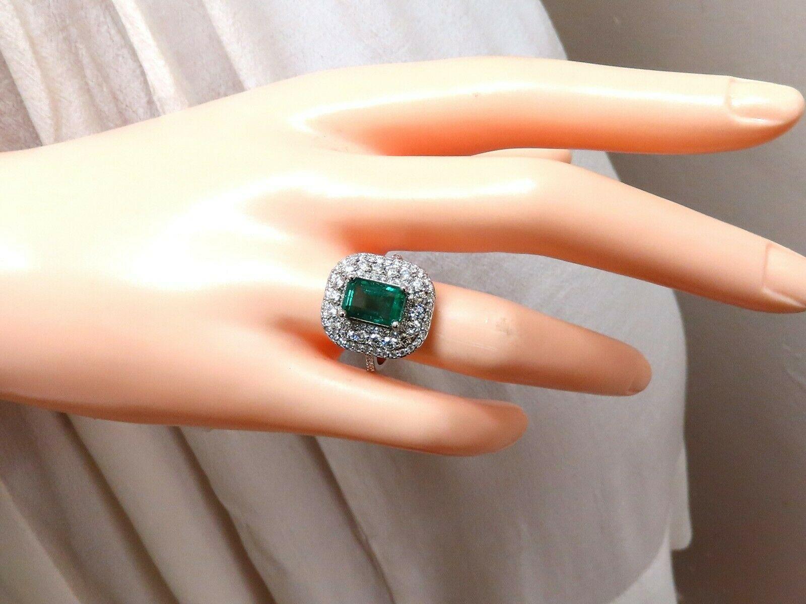 2.70 Carat Natural Emerald 2.10ct Diamonds Cluster Halo Ring 14kt Fine Select For Sale 1