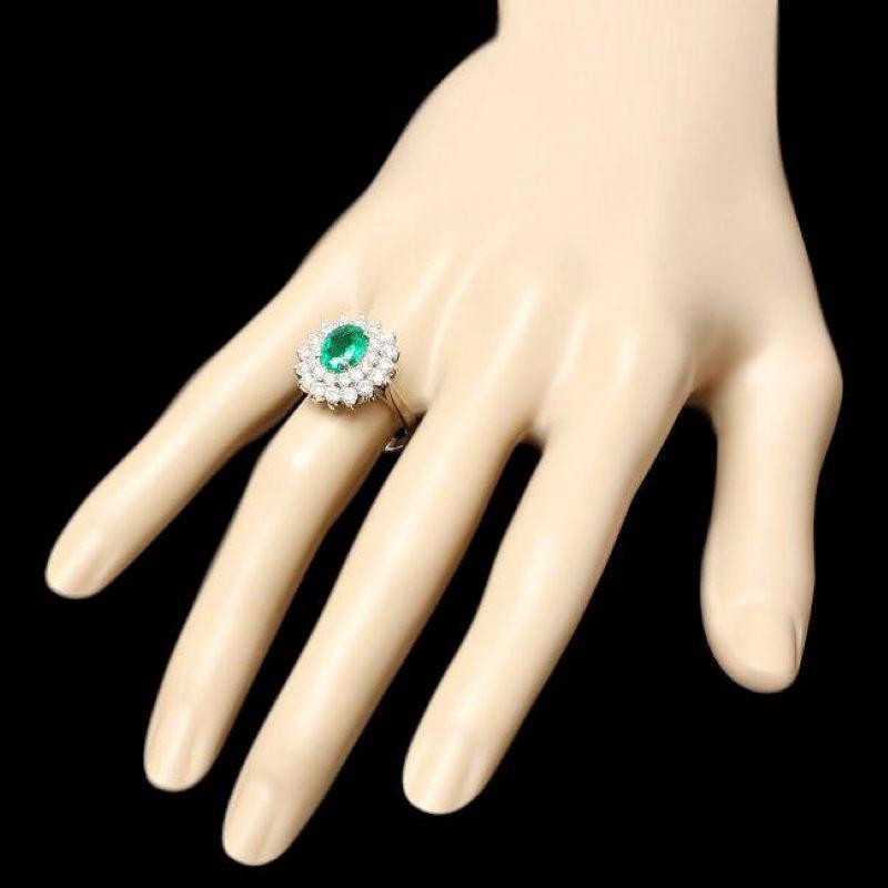 Mixed Cut 2.70ct Natural Emerald & Diamond 14k Solid White Gold Ring For Sale